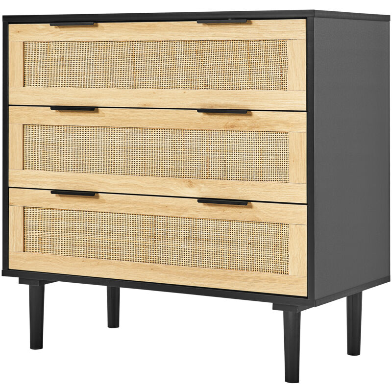 3-Drawer Natural Rattan Dresser - Modern Wood Chest for Storage, Boho Style with Sturdy Handles & Legs, Ideal for Bedroom, Living Room, Hallway
