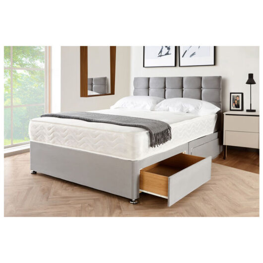 5FT Grey Suede Plush Divan Bed with 2 Storage Drawers