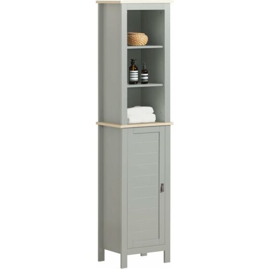 Bathroom Tall Cabinet H169cm Cupboard Bathroom Storage Cabinet with 3 Storage Compartments and 1 Door,BZR68-HG - Sobuy