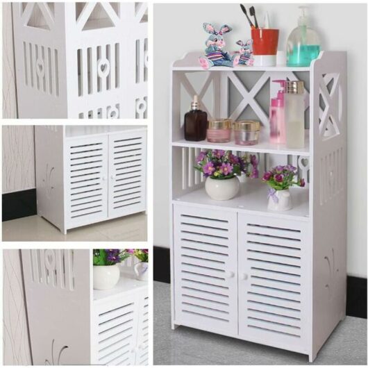 Bathroom Waterproof Cabinet, Floor Standing Storage Cabinet, White Organizer Shelves, 90cm Height Home Storage Shelf for Bedroom Kitchen Living Room