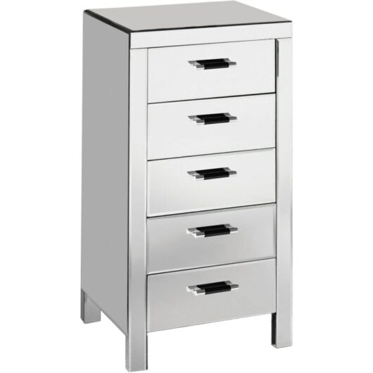 Chest Of Drawers Wooden Bedroom Black Furniture Modern Design Mirrored Assembled 5 Drawers For Hallway / Living Room 100 x 51 x 41 - Premier