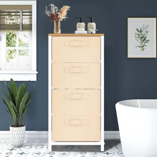 Chests of drawers,4-Drawers Bedroom Storage Cabinet Fabric Organizer Bedside tables Easy Assembly Beige ,Storage Organizer for Bedroom, Closet or