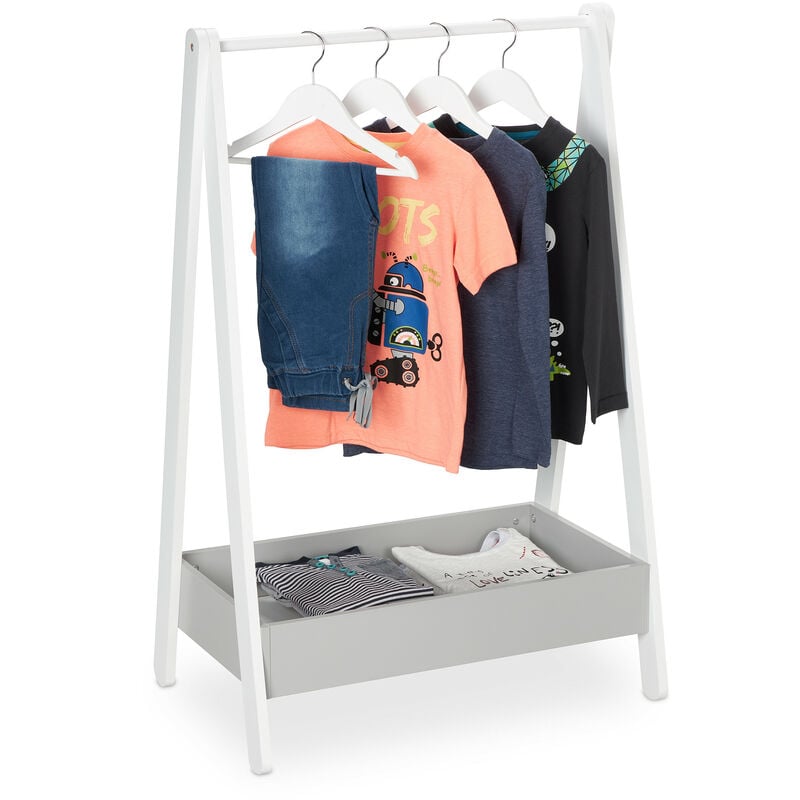Children's Clothes Rail, Hanging Rack for Bedroom & Nursery, Storage with Shelf, hwd: 99 x 63.5 x 42 cm, White - Relaxdays