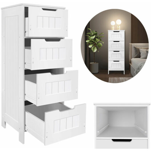 Dayplus - 4 Drawers Cabinet Storage Unit Free Standing Cupboard pvc White Home Bathroom uk