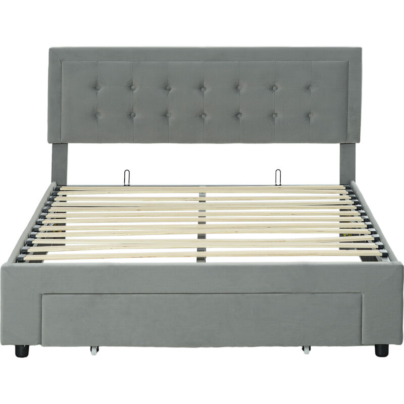 Double Bed Frame with Storage and Adjustable Velvet Headboard Double - Homcom