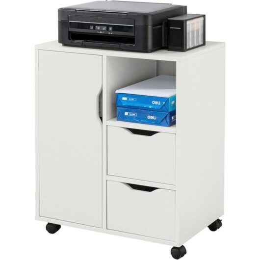 Filing Cabinet With Wheels and 1 Door 2 Drawers Storage Office Cabinet Printer Stand Side Table End Table,FBT105-W - Sobuy