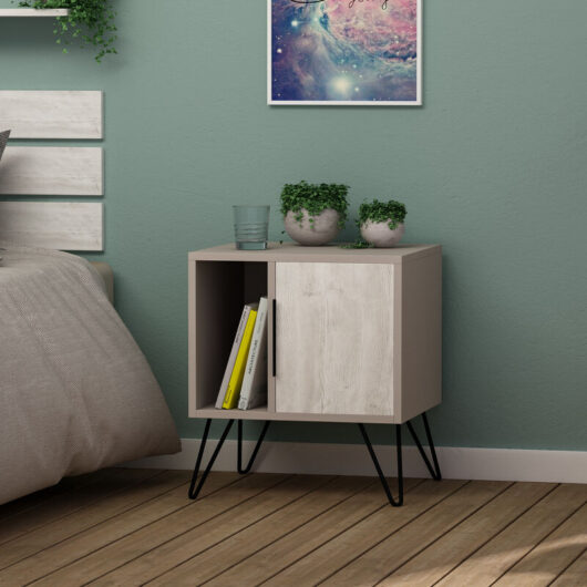 Glynn Modern Bedside Table 50.2cm Width Bedroom Furniture - Mocha Grey / Ancient White - Mocha Grey - Decortie
