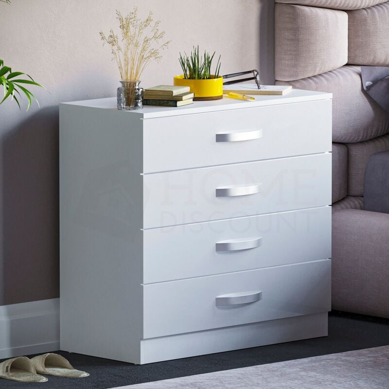 Hulio 4 Drawer Chest of Drawers High Gloss Bedroom Storage Furniture, White