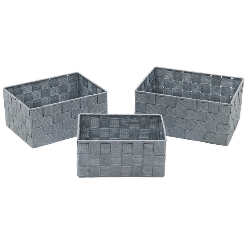 JVL - Vichy Rectangular Nylon Storage Baskets, Set of 3, Grey