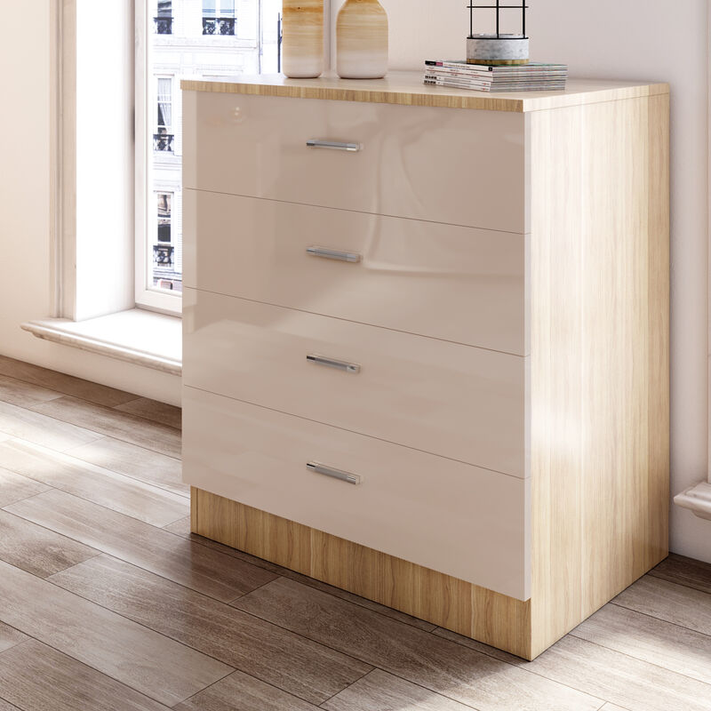 Modern 4 Drawer Chest of Drawers with Metal Handles Bedroom 685 x 600 x 400 mm cream/oak - Elegant