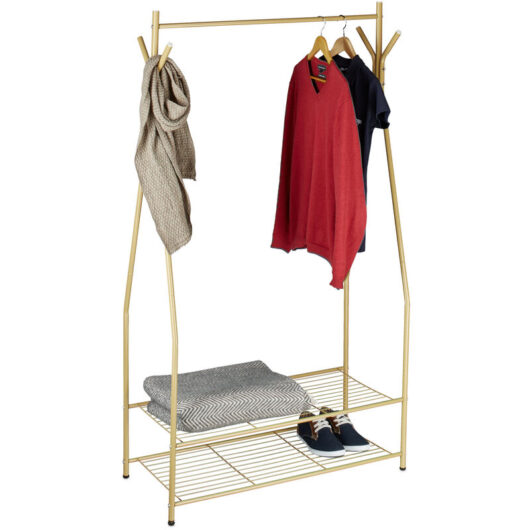 Relaxdays - Coat Rack with Shoe Storage sandra, Metal, Wide, Clothes Rail, 2 Shelves, HxWxD: 162 x 90 x 40 cm, Brown
