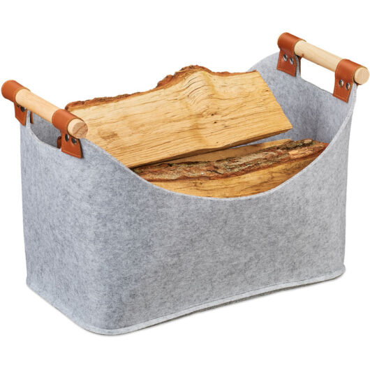Relaxdays - Felt Bag, Felt Storage Basket, Foldable Storage Box, Felt Basket with Handles, hbt 27x40x22 cm, Light Grey