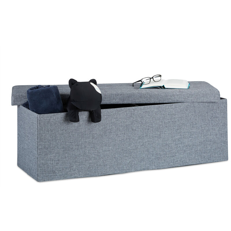 Relaxdays - Folding Storage Bench xl, 38 x 114 x 38 cm, Foldable Ottoman Footstool, with Lid, Fabric, Dark Grey