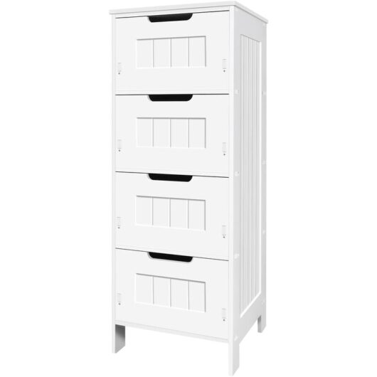 Waterproof Bathroom Storage Cabinet Shelf Free Standing Cabinet Organizer Unit White