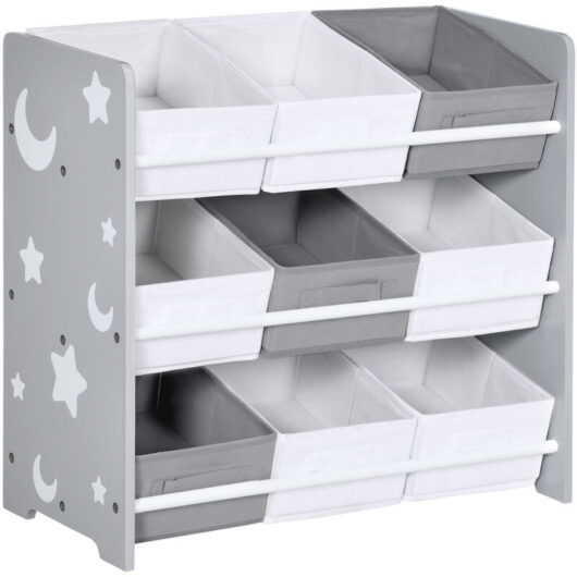 Zonekiz - Kids Storage Unit Toy Box Organiser Bookshelf w/ Nine Removable Baskets Grey
