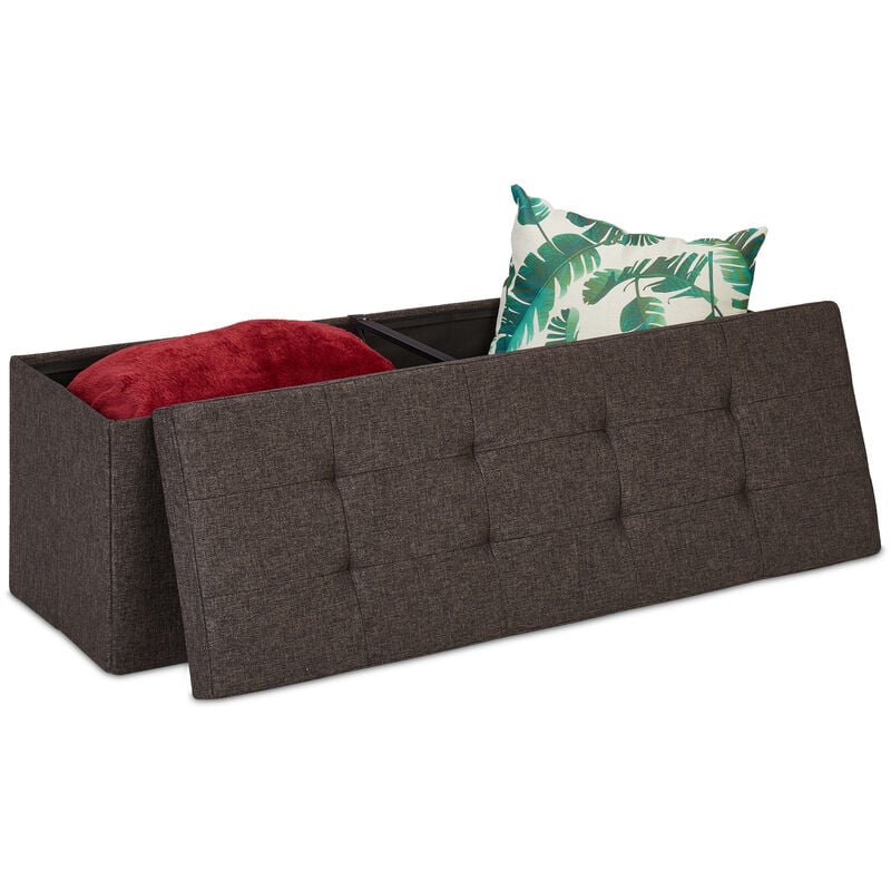 Folding Storage Bench, Padded, Hinged Lid, Hallway Chest, Divider, 120 l, Bedroom Stand, Brown - Relaxdays