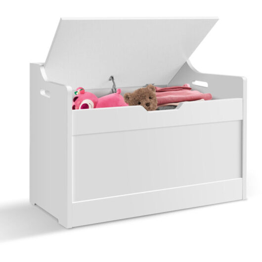 Large Toy Box Kid's Room Storage Shelf White Wooden Bedroom Chest Lid Baby Clothes Box