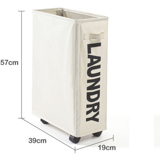 Linghhang - 42 Liter Folding Laundry Basket - Beige with 4 Wheels, Laundry Collector, Rectangular Laundry Bin for Home Clothes Storage