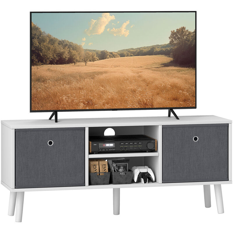 Modern tv Cabinet Stand w/ Shelves & Drawers, Bedroom White & Grey - Homcom