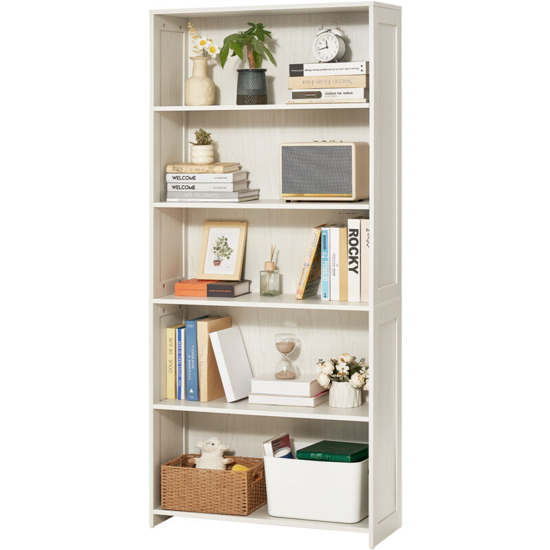 Mophorn - 5 - Tiers Wide Bookshelf - 68 - inch Wooden Open Bookcase with Display & Storage Organizer Shelf. a Freestanding Tall Display Floor