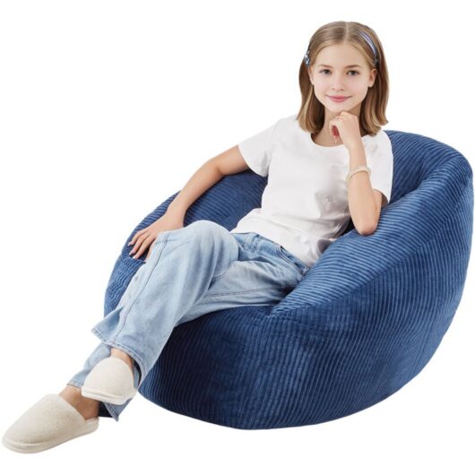 Mophorn - Bean Bag Chair - 3 Feet, Soft Armrests & Storage Pocket, 25D Memory Foam, Teddy Velvet Cover, Blue for Bedroom & Playroom