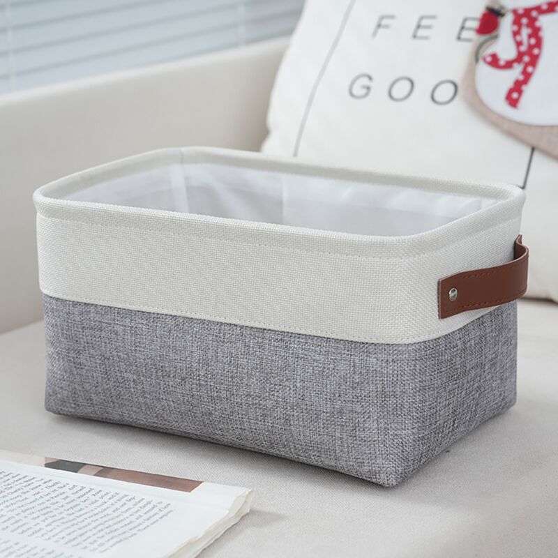 Small Fabric Storage Basket for Organizing, Collapsible Fabric Basket for Shelves, Closets, Laundry, Nursery, Decorative Basket for Gifts (White&Gray)