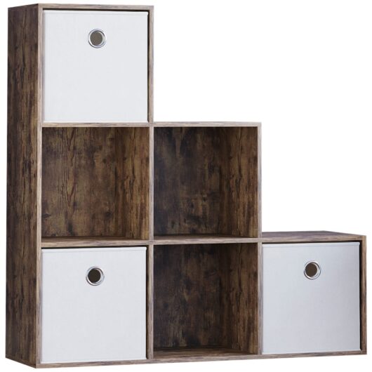 Vida Durham 6 Cube Staircase Storage Unit with Dark Wood & Cube Storage Basket Set of 3 - White, White