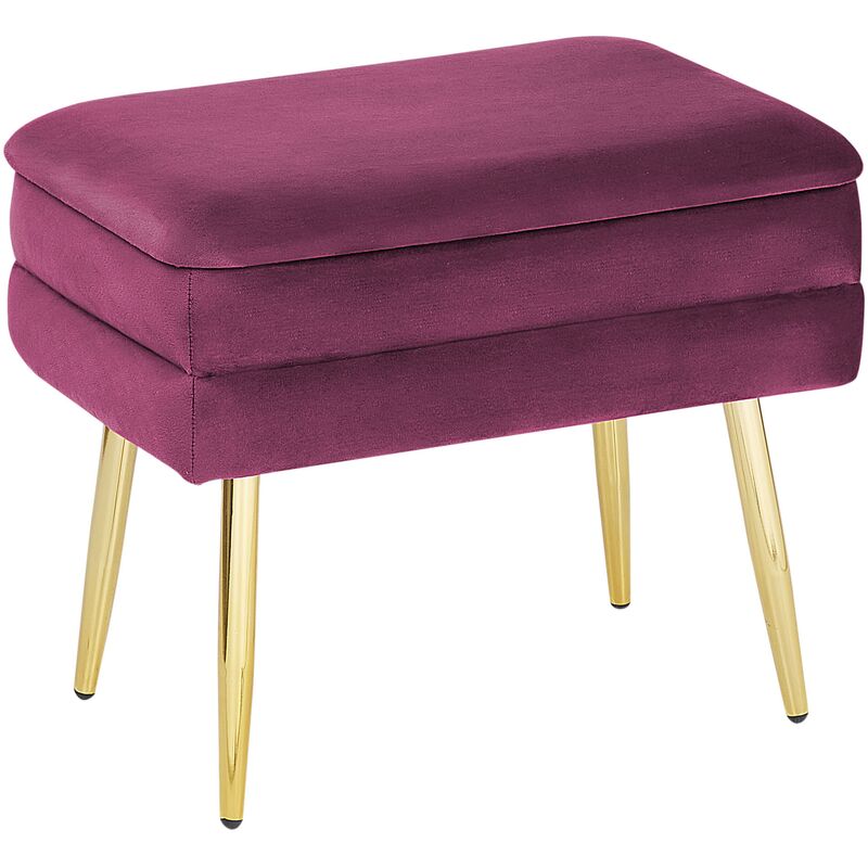 Beliani - Bench with Storage Bedroom Living Room Velvet Fabric Upholstery Golden Legs Burgundy Red Odessa
