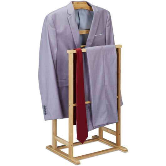 Valet, for Men and Women, Bamboo Coat and Trouser Rack, in Bedroom or Hallway, hwd: 98.5 x 47 x 36 cm, Natural - Relaxdays