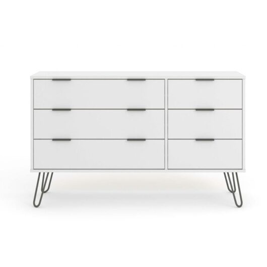 White 3+3 Chest of 6 Drawers Bedroom Living Room Storage Furniture Metal Handles