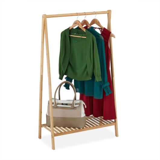 Clothes Rack, Bamboo, Rail with Shoe Shelf, Free-Standing, Hallway & Bedroom, 120 x 67 x 35 cm, Natural - Relaxdays