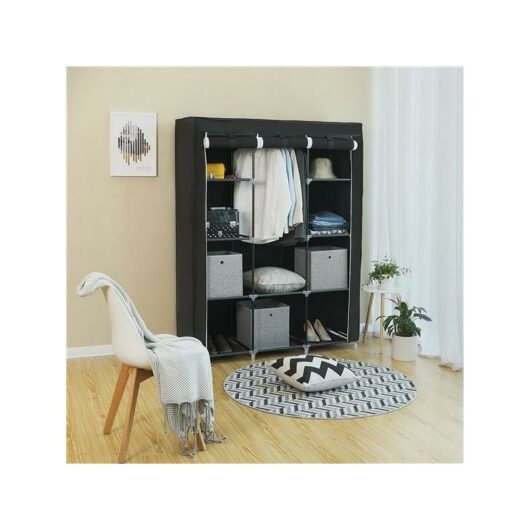 Dewdat - 67' Portable Closet Organizer Wardrobe Storage Organizer with 10 Shelves Quick and Easy to Assemble Extra Space Black
