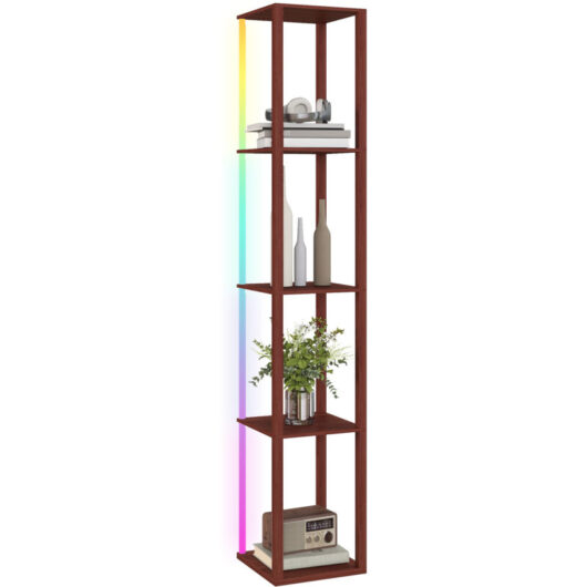 Homcom - rgb led Floor Lamp with Shelves and Remote Control for Bedroom, Brown