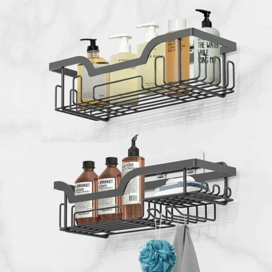 Set of 2 Shower Storage Shelf, Wall Mounted Shower Organizer Storage Baskets, No Drilling Shower Shelf, Shampoo Holder with Hooks/Soap Tray, for