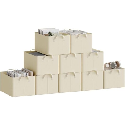 WOLTU 10x 20L Storage Boxes, Stackable Design Storage Chests Fabric, Cream