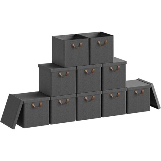 WOLTU 10x 33L Storage Boxes, Stackable Design Storage Chests Fabric, Grey
