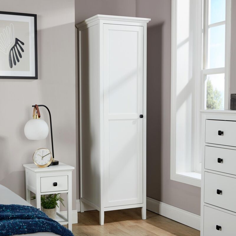 1 Door Single Wardrobe Hanging Clothes Organiser White MDF 179cm Tall Bedroom