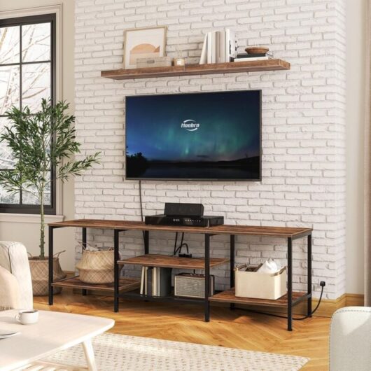 160cm TV Stand Unit, TV Cabinet with Open Storage Shelves Cabinet, Industrial Media Entertainment Center with Power Outlets for Living Room Bedroom,