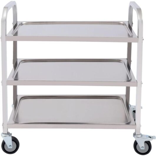 3Tier Storage Trolley, Stainless Steel Service Trolley With Wheels,Shelf Rack Storage Cart On Wheels Multi-Purpose Shelving Unit Organizer, For
