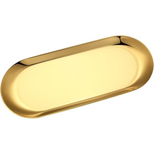 Gold Storage Tray, Stainless Steel Serving Trays, Cosmetics Organizer Buffet Plates for Cake Butter Candle Decorating - 30cmx12cm