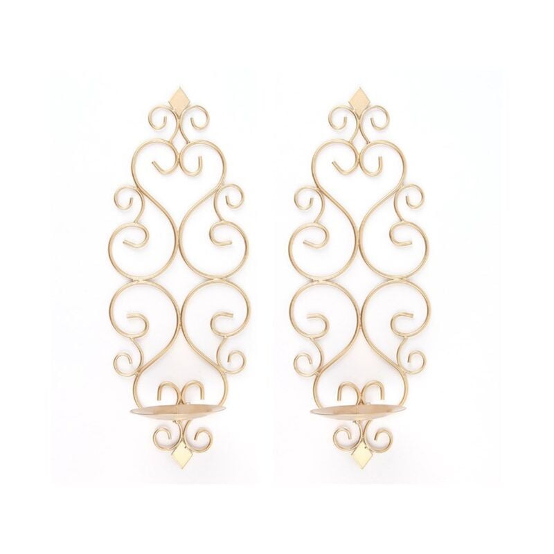 (Gold)Set of 2 Metal Wall Mounted Candle Holders Tealight Candlestick Holders, Candle Holder for Wall Bedroom Bathroom Living Room Decoration
