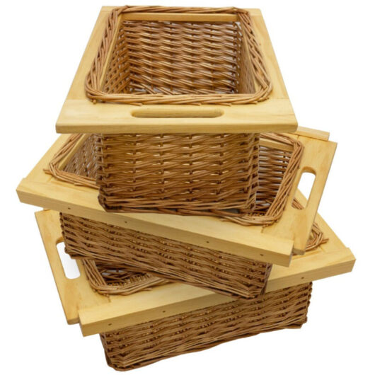 Monster Shop - 3 x Pull out Wicker Basket Drawer 400mm Kitchen Storage Solution