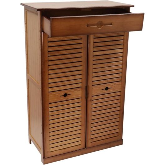 Shoe Storage Cabinet, Bamboo 5 Tier Entryway Shoe Organizer with 1 Drawer and 2 Doors,Adjustable Shelves for Living Room, Hallway, Bedroom
