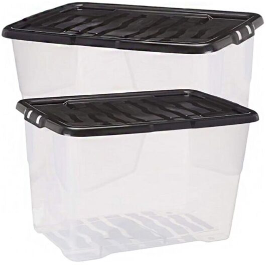 1 x 65L Curve Plastic Storage Boxes With Black Lids