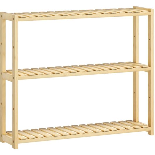 3-Tier Bamboo Adjustable Bathroom Storage Shelf, Natural - Homcom