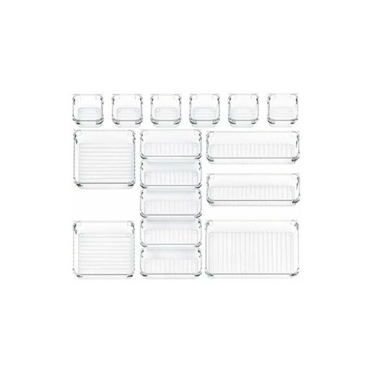 Dewdat - 16 Pieces Drawer Organisers, Desk Organizer, Plastic Drawer Dividers for Kitchens Offices Bedrooms (Clear)