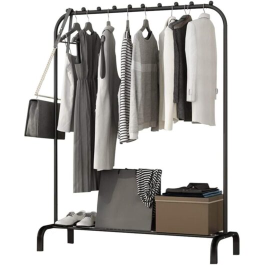 Holdfiturn Heavy Duty Clothes Rail 146 110 40cm Garment Stand Drying Rack with Multi-slip Bead Lower Storage Shelf Freestanding Metal Cloth Hanging