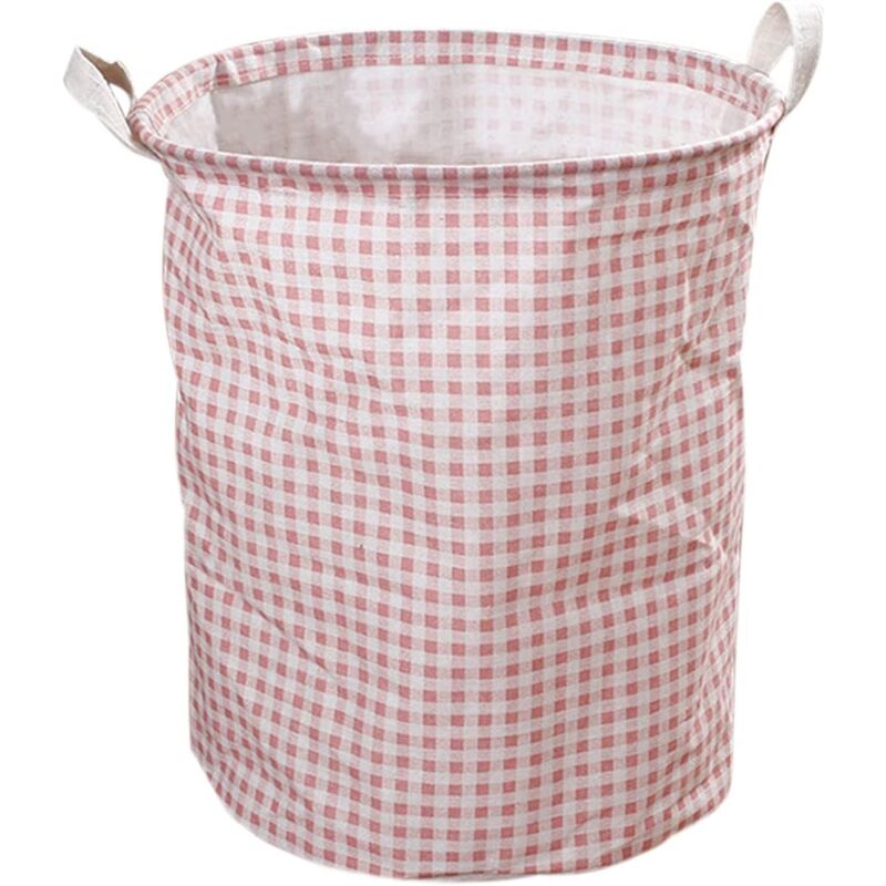 Longziming - 1 piece of pink plaid laundry basket, portable and waterproof dirty laundry basket, foldable plaid storage basket with handle, suitable
