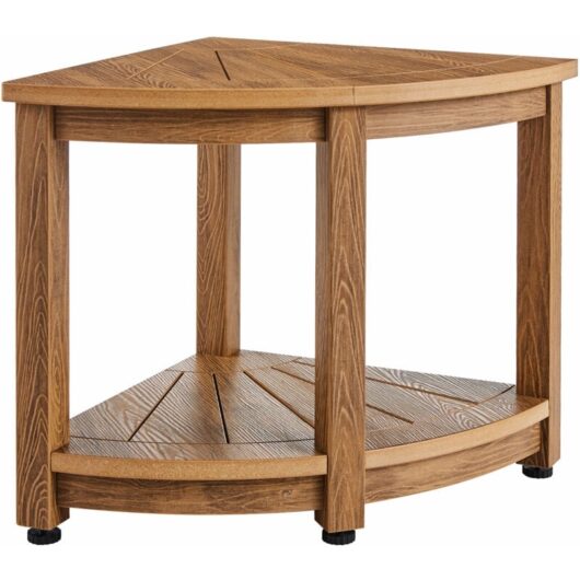 Mophorn - Corner Shower Bench, 18.5' Height 17.75' Radius, Faux Wood Grain Polystyrene, 350 lbs with Storage Shelf, Water Resistant, Shower Stool for