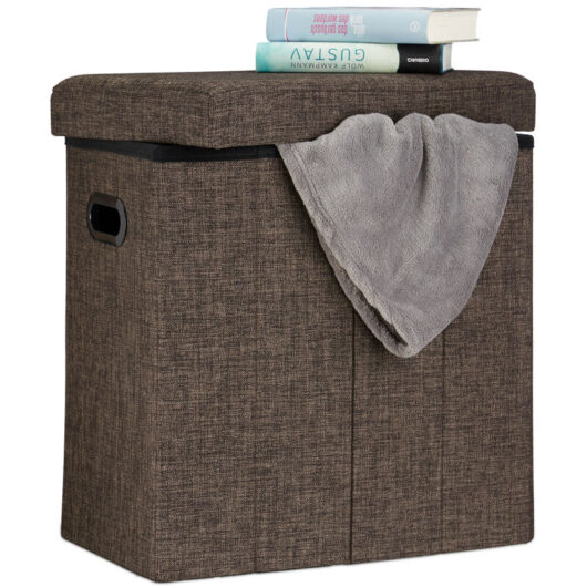 Relaxdays - Folding Ottoman, HxWxD: 49.5 x 46 x 25.5 cm, with Storage, Foldable Footstool, Linen, Polyester, mdf, Brown